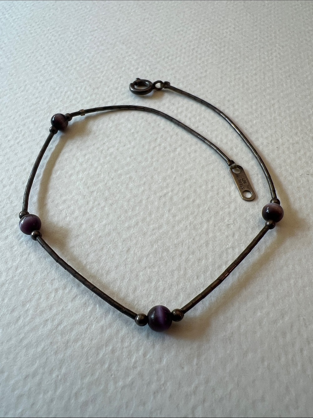 Sterling Silver Purple Bead Anklet